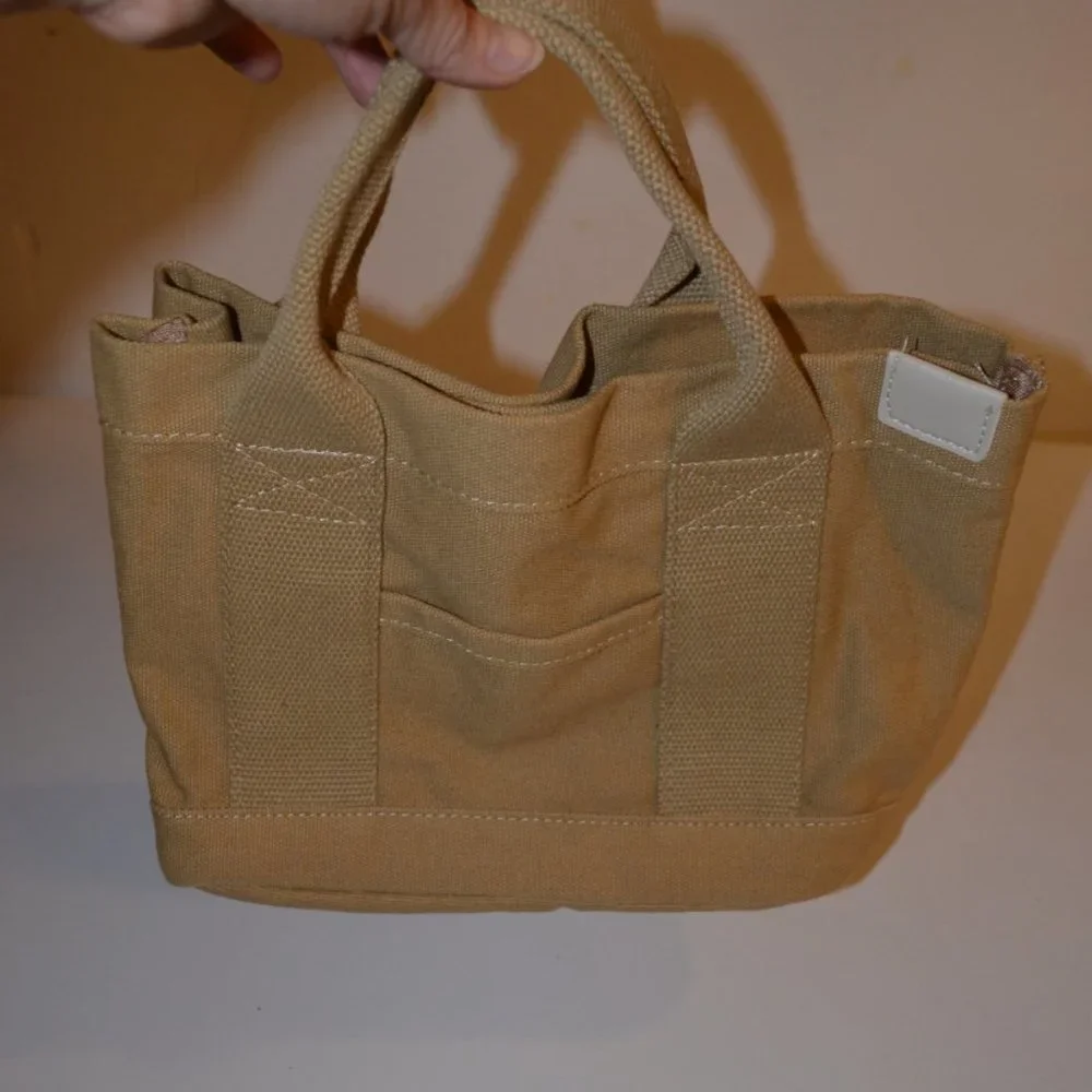 Unknown Source Canvas Hand Bag Purse Beige Durable Inside Sections Pockets 12x8'